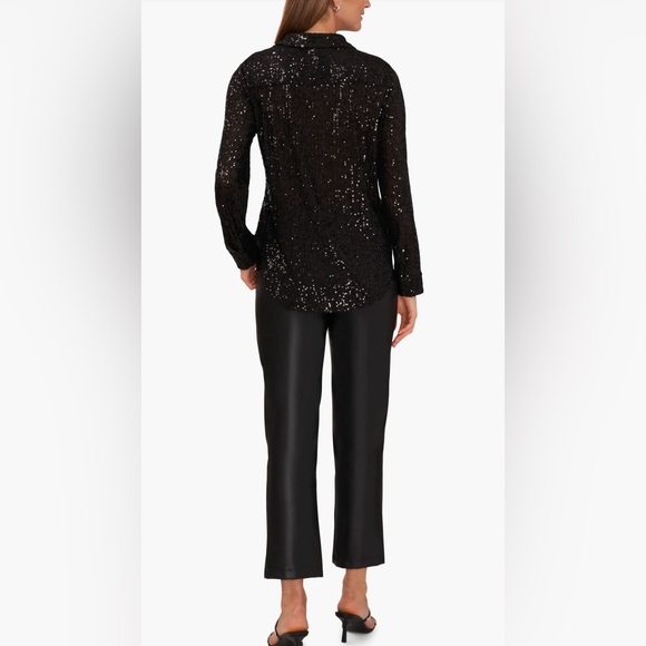 Halogen Women’s Sequin Long Sleeve Black Shirt Size Large New with tag - Picture 6 of 14